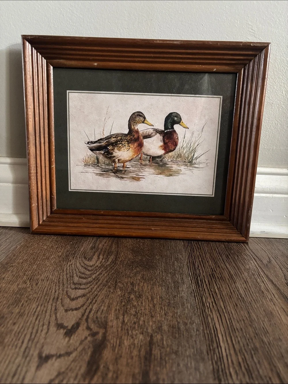 Framed Duck Watercolor Print in Brown Wood Frame